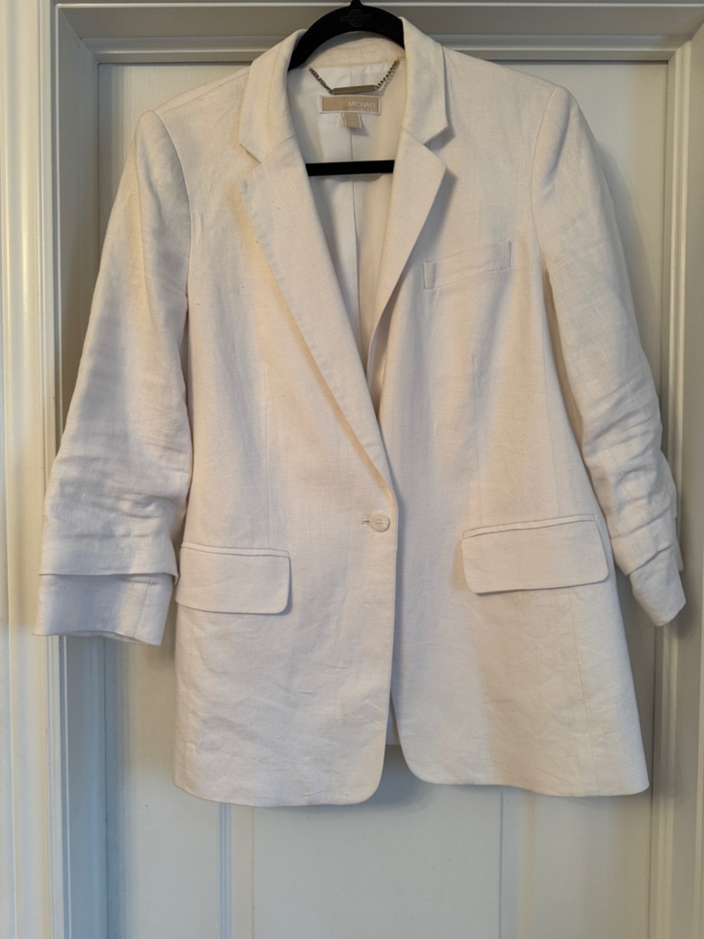 Michael Kors White Single-Button Linen Blazer